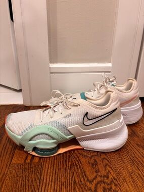 Nike Women's SuperRep Training Shoes in Cream with Mint & Coral Accents